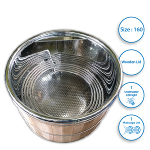 Baignoire spa de luxe ronde en acier inoxydable 304 avec couverture en bois de cèdre rouge 160cm avec massage pour 2 personnes et 1 lumière LED et couvercle pour professionnel - Product Image 1