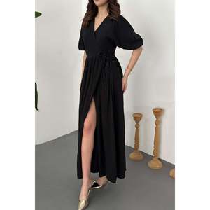 Robe longue en mousseline noire - Noir - Product Image 4