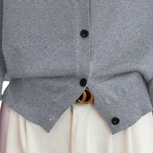 Cardigan simple en maille extensible pour femme, mélange Spandex/Polyester, col rond, boutonné, manches longues, veste courte, taille XL - Product Image 6