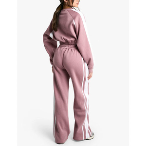 Women Solid Color <b>Polyester</b> <b>Tracksuit</b> Full Sleeve Crew Neck Loose Fit Casual Autumn Wear With Side Pockets Elastic Waist - Product Image 2