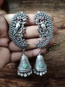 Beautiful Handcrafted Oxidised Silver <b>Jhumkas</b> For Women And Girls Navratri Collection Ideal For Festive Occasions Casual Wear - Product Image 2