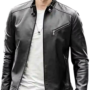 Customizable Men's <b>Winter</b> <b>Leather</b> <b>Jacket</b> with Stand Collar Professionally Made COW SKIN Material Canvas Waterproof Breathable - Product Image 1