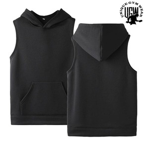 Sudadera con capucha sin mangas para hombre más vendida, ropa de entrenamiento de gimnasio personalizada, sudadera lavada con patrón sólido a la moda - Product Image 1