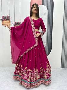 Tissu de Chinon de haute qualité Lehenga Choli avec broderie lourde complexe et tenue de créateur de travail à paillettes pour les femmes vêtements de festival - Product Image 4