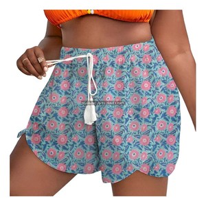 Casual <b>Drawstring</b> Regular Fit Rope <b>Drawstring</b> Waist Wrap Shorts Women's Summer Loungewear Cotton Block Print Rope <b>Drawstring</b> - Product Image 4