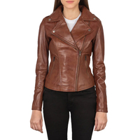 Blouson Moto Femme en Cuir Véritable Noir Uni Sam Edelman Private Label 2025 Coupe Slim Finition Cirée à la Main Automne
