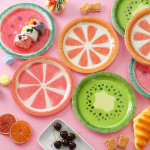 Platos de papel de fruta de verano de 9 pulgadas, platos de fiesta de cumpleaños de postre temático de cena de fruta desechable, suministros para Baby Shower de verano - Product Image 5