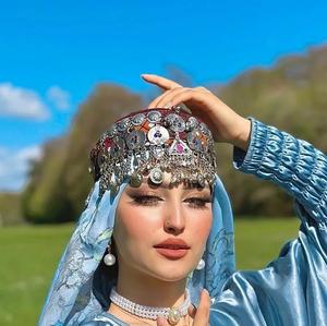 Traditional Afghan Kuchi Tribal Handmade Embroidered <b>Cap</b> Hat with Colorful Beads Stainless Steel Afghani Tassels for <b>Women</b> <b>Caps</b> - Product Image 3