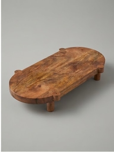 Support à gâteau ovale en bois de manguier fait main, écologique, non toxique, finition naturelle - Product Image 1