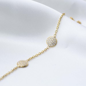 Round Design Shiny Zircon Stone <b>Charm</b> Bracelet Turkish Handmade Wholesale 925 Sterling Silver Jewelry - Product Image 2