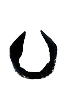 Diadema Elegante con Cuentas de Cristal y Perlas Metálicas, Hecha a Mano con Nudos y Adornos Negros, Accesorio para el Cabello en India - Product Image 4