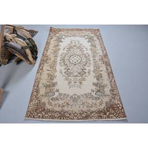 Alfombra de lana marrón Beige tradicional 3,7X6,7 pies Vintage diseño de retazos turcos vida rectángulo pasillo látex nuevas alfombras de noche - Product Image 1