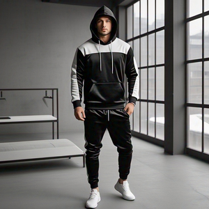 Chándales de terciopelo con cremallera para hombre, conjunto de pantalones de chándal con capucha y cremallera personalizado, chándal de terciopelo negro blanco gris para hombre - Product Image 4