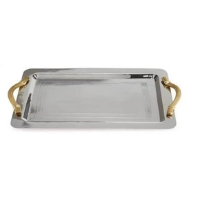 Plateau de service en métal de haute qualité, personnalisable en gros, avec poignée dorée, vaisselle luxueuse et brillante, 2k25 - Product Image 3