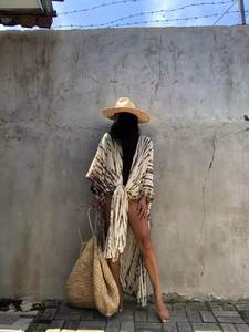 El más nuevo diseño hecho a mano Tie Dye Rayon Kimono Robe Beautiful One Size Floor-Length Kimono de mujer con cinturón Patrón sólido - Product Image 2