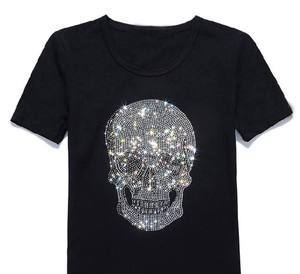 Camisetas Casuales de Algodón 100% para Hombre con Logotipo Personalizado y Estampado de Calavera con Pedrería en la Parte Delantera - Product Image 2