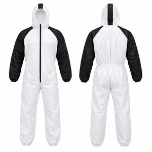 Combinaison de travail unisexe blanche avec manches noires, tenue de protection anti-poussière intégrale à capuche pour usage industriel - Product Image 1