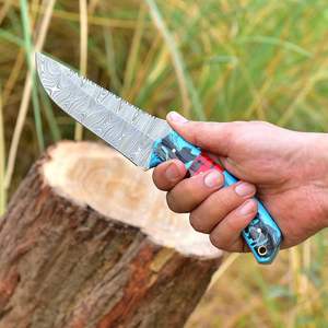 Couteau de chasse et de camping en acier damas fait à la main de haute qualité avec gaine en cuir de conception à lame fixe prise en charge par OEM Full Tang - Product Image 3