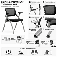 Chaise de visiteur entièrement pliable avec dossier en maille dynamique, roulettes dissimulées et accoudoirs mobiles pour salle de conférence, séminaire, réunion