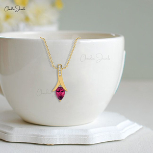 Collier pendentif pour femme en forme de larme, 0,35 carats de tourmaline rose et accents de diamants, avec or fin 14 carats, bijoux faits à la main à prix de gros - Product Image 6