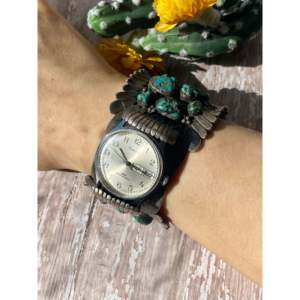 Arthur J Williams Vintage Turquoise & Sterling <b>Silver</b> Watch <b>Cuff</b> <b>Bracelet</b> Fashionable Vintage <b>Bracelet</b> - Product Image 1