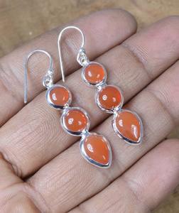 925 solide en argent Sterling fait à la main filles accessoires cornaline pierres précieuses boucles d'oreilles pour femmes balancent boucles d'oreilles bijoux en argent - Product Image 5