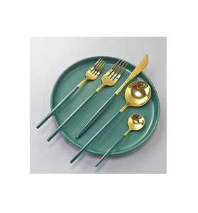 ชุดเครื่องใช้บนโต๊ะอาหารทำจากทองเหลืองมีด้ามจับสีเขียวแบบโบราณเครื่องใช้ในครัวทำจากเหล็กกระจกกล่องของขวัญสำหรับโรงแรมทำจากอินเดีย - Product Image 5