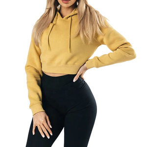 Sudadera con capucha recortada en blanco de manga larga de algodón con logotipo personalizado para mujer - Product Image 1