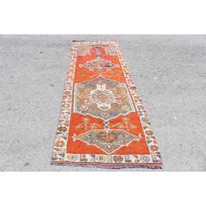 Tapis de 3,2 x 9,4 pieds, tapis turc vintage, tapis en laine Herki orange - Product Image 1