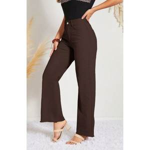 Jean en denim marron élégant et tendance pour femme, coupe large, luxueux, écologique, décontracté, taille 26-40 - Product Image 1