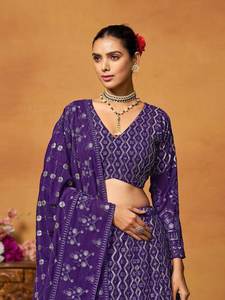 Modern Cultural Style Celebrity Inspired Faux Georgette Fabric Sequence Work Fancy Lahenga Choli With Cancan& <b>Canvas</b> Attach - Product Image 3