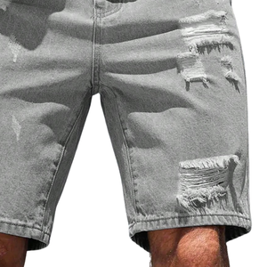Pantalones Cortos de Mezclilla Gris Medio para Hombre, Transpirables, con Diseño Desgastado y Roto, Corte Recto Informal, de Algodón, para Verano, Estilo Urbano, Largos hasta la Rodilla - Product Image 5