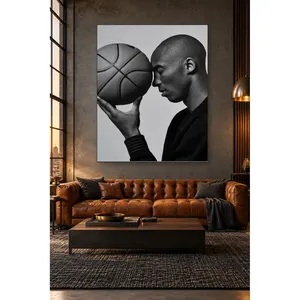 Impression sur toile Fida noir et blanc Kobe Bryant avec ballon de basket - Product Image 5