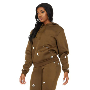 Conjunto Deportivo de Dos Piezas con Capucha para Mujer, Color Sólido, Felpa, Casual, Manga Larga, Corte Holgado, Trackstar, Marca Privada OEM - Product Image 3