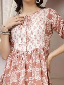 Robe en coton imprimé bloc à la main indienne nouvelle tenue d'été décontractée à la mode avec tour de taille naturel de style doux pour le cadeau de la Saint-Valentin - Product Image 3