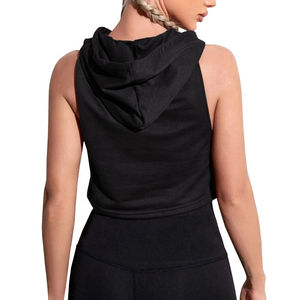 En gros 2025 femmes décontracté sans manches recadrée à capuche débardeur pas cher blanc coton Polyester haut court avec trou décoration - Product Image 2