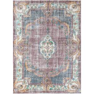 Alfombra de Lana Azul Vintage Hecha a Mano Pae-2441, Felpa para Sala de Estar, Pasillo, Habitación Juvenil, con Medallón Rectangular Abstracto - Product Image 1