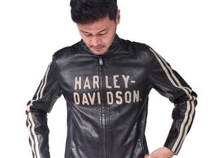 Chaqueta de cuero a rayas con mangas para hombre - Product Image 3