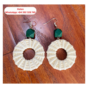 Pendientes geométricos de ratán hechos de material natural 100% hechos a mano 2024 nueva tendencia pendientes de ratán con precio competitivo - Product Image 3