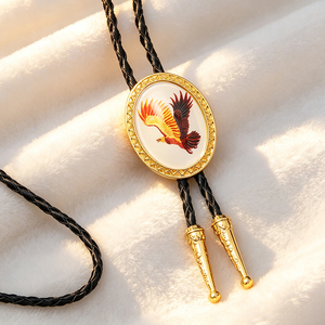 Bolo Tie Cowboy Artistique Floral Personnalisé avec Insert en Époxy Brillant et Cordon en PU Tressé pour un Style Bohème Quotidien - Product Image 5