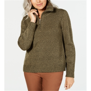 Karen Scott Women's Casual Green Marled Knit <b>Sweater</b> Stand Collar Cardigan Size Petite L Breathable for Fall/Autumn/Winter - Product Image 1