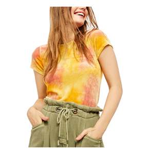 Suéter Amarillo de Cuello Redondo para Mujer, Talla Extra Pequeña, 100% Algodón, Estampado, Manga Corta, Transpirable, Estilo Coreano para Invierno, Marca Free People - Product Image 1