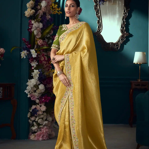 Sari de seda Kanjivaram pura de diseño moderno con bordado elaborado para mujer, ideal para fiestas y festivales, de Fab Zone - Product Image 1