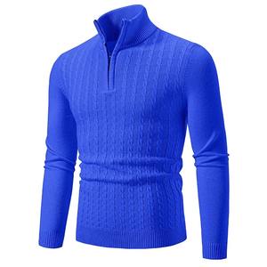 Nuevo jersey para hombre, suéter cálido de Color sólido con media cremallera, suéter de manga larga con cuello en V, sudaderas de punto para hombre, Top de invierno - Product Image 6