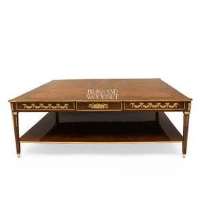 Table basse carrée de luxe avec incrustation florale en marqueterie et étagère de rangement inférieure pour une décoration de salon classique prestigieuse - Product Image 1