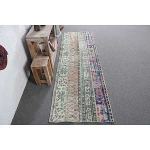 พรมตุรกีขนาด 2.3x7.2 ฟุต ลายดอกไม้สีน้ำเงิน พรมวินเทจทำจากขนสัตว์ - Product Image 1