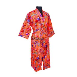 Indian Vintage Kantha Stitch Elegant Thermal Quilted Cotton <b>Kimono</b> Night Wear Dress Bikini Cover-Up Retro Women's Sleepwear - Product Image 5