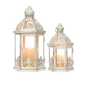 ชุดโคมไฟโลหะทำด้วยมือสีขาวสไตล์อินเดียที่ออกแบบอย่างมีเอกลักษณ์สำหรับงานแต่งงานเชิงเทียนและโคมไฟทำด้วยมือ - Product Image 1