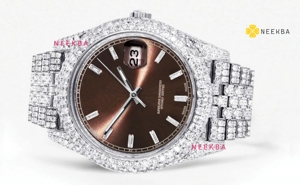 Montre Moissanite élégante et abordable, montre analogique Moissanite de style classique, montre en diamant à buste sertie à la main 100% pour hommes - Product Image 3