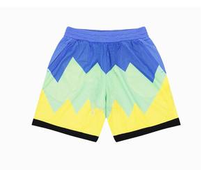 Pantalones Cortos de Baloncesto de Malla con Bloques de Color en Zigzag Personalizados, Azul, Verde, Amarillo, Negro, Ribete, Ropa Deportiva Transpirable para Hombre, Gimnasio o Casual - Product Image 6
